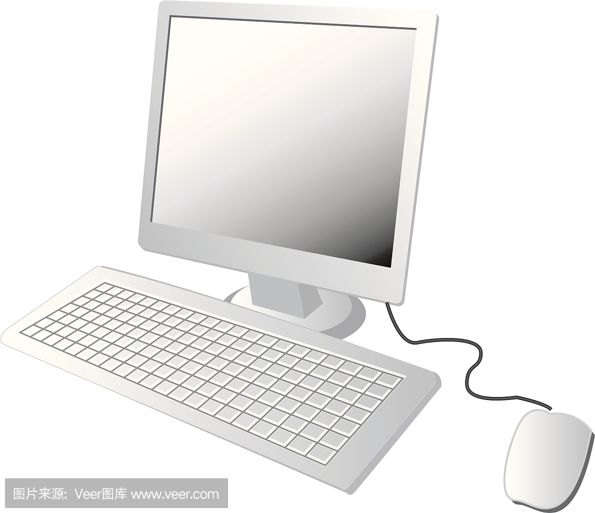 白色3D插图的桌面PC在白色的背景