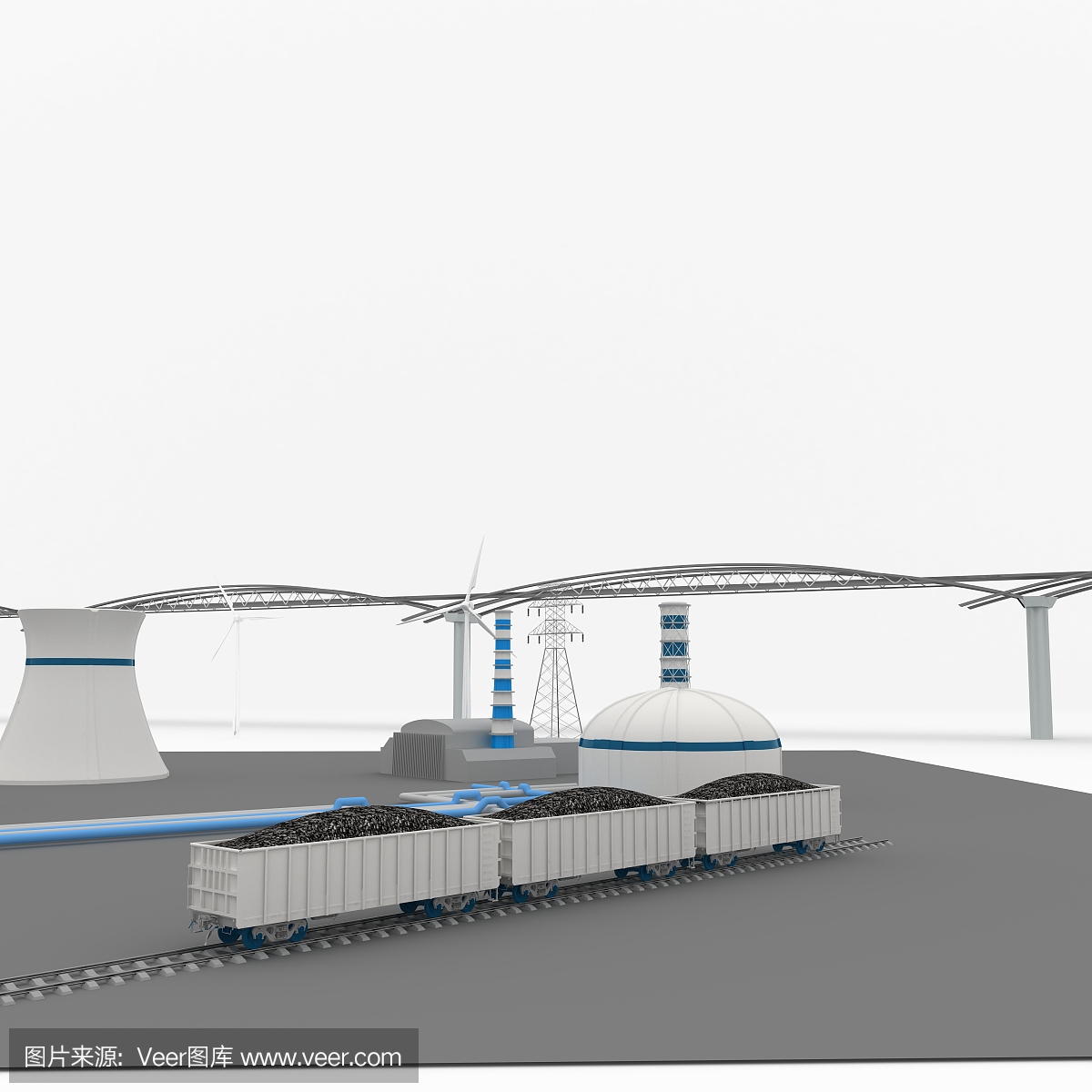 核电站- 3d插图