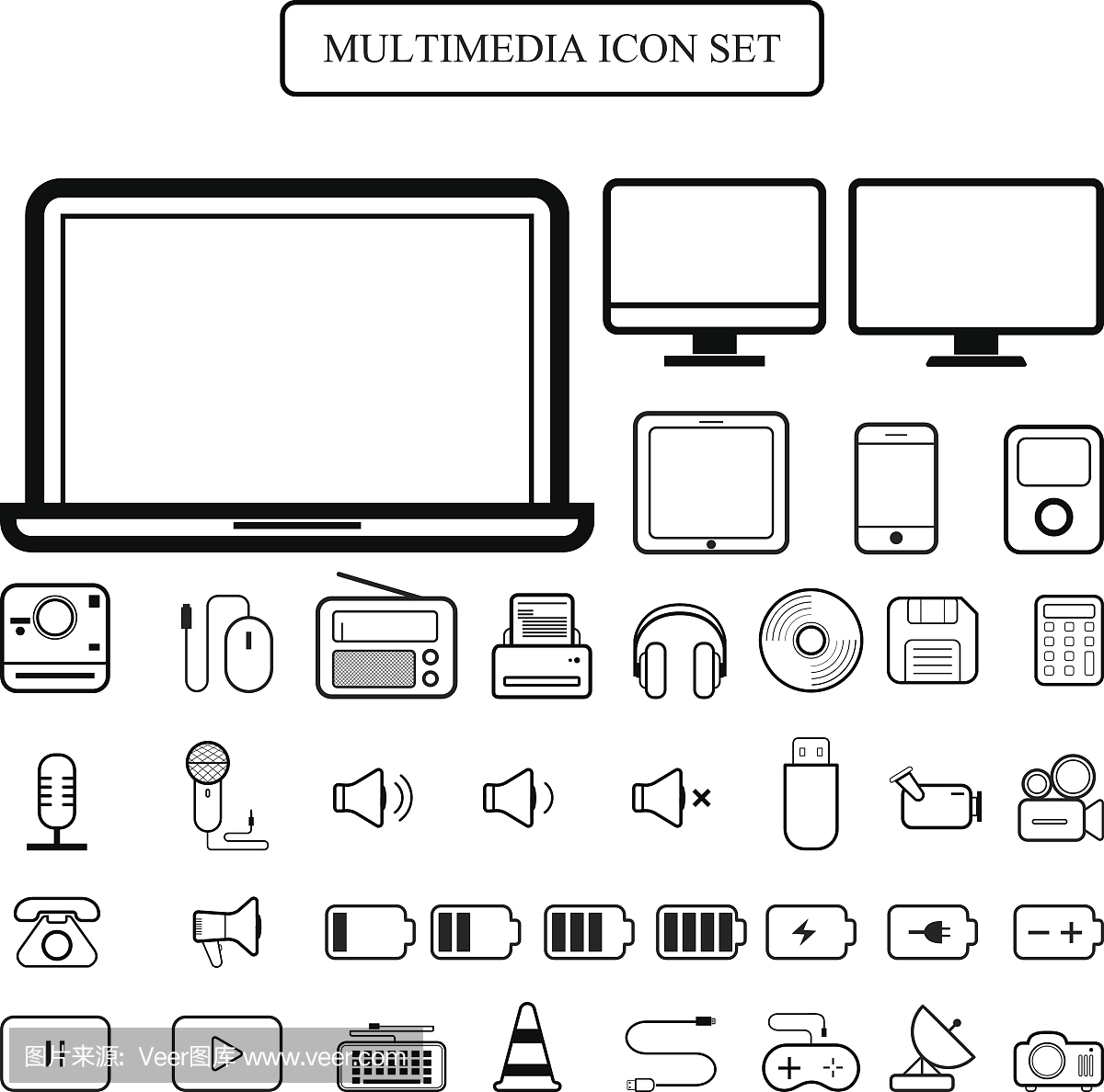 多媒体图标集矢量