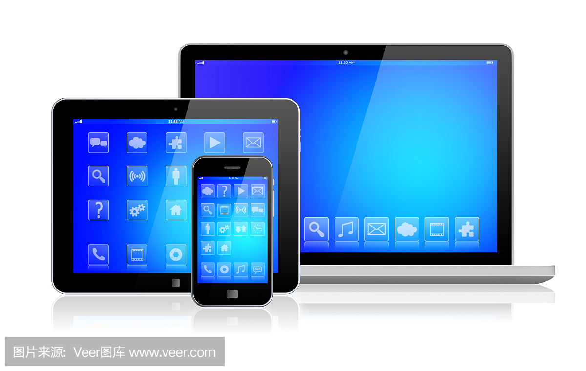 笔记本电脑、平板电脑和智能手机